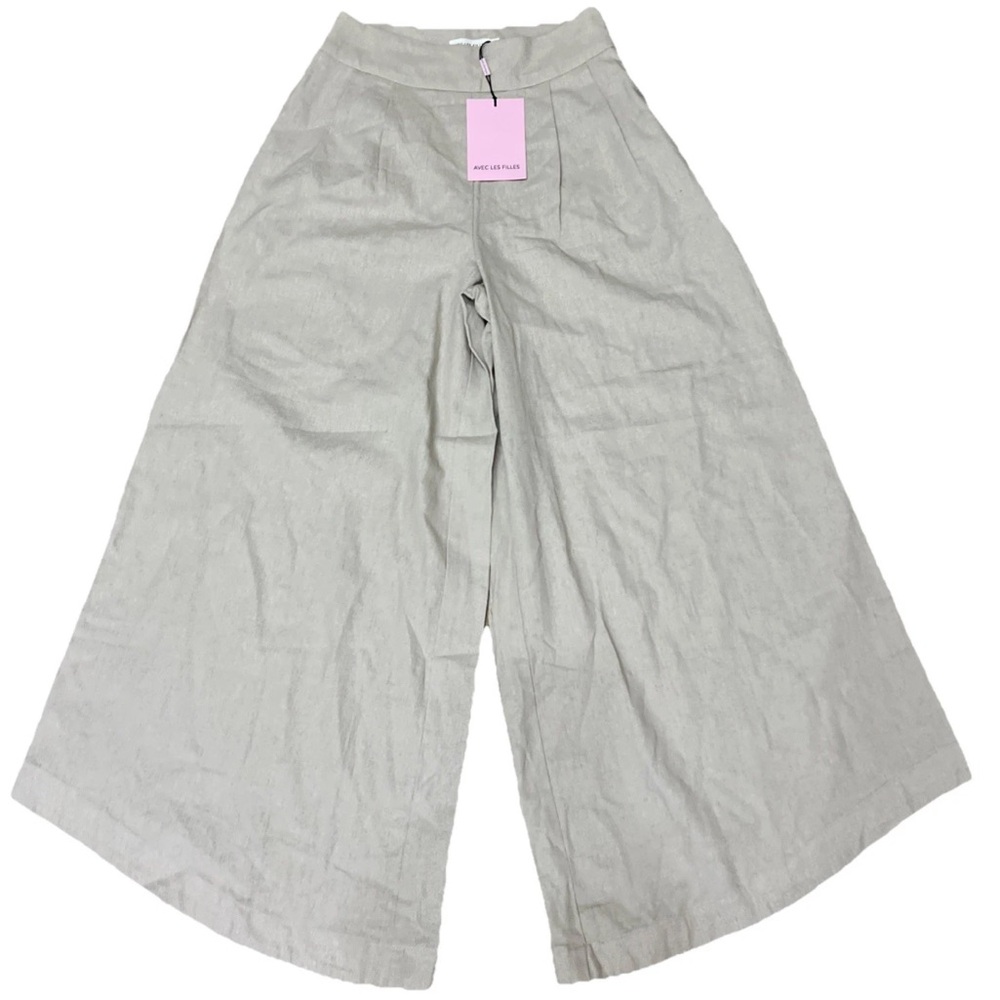 Avec les Filles Wide-Leg Linen Pants in Light Beige sz XS